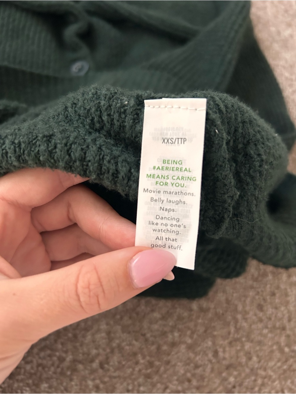 aerie Dark Green Ribbed Button Sweater - Picture 6 of 7